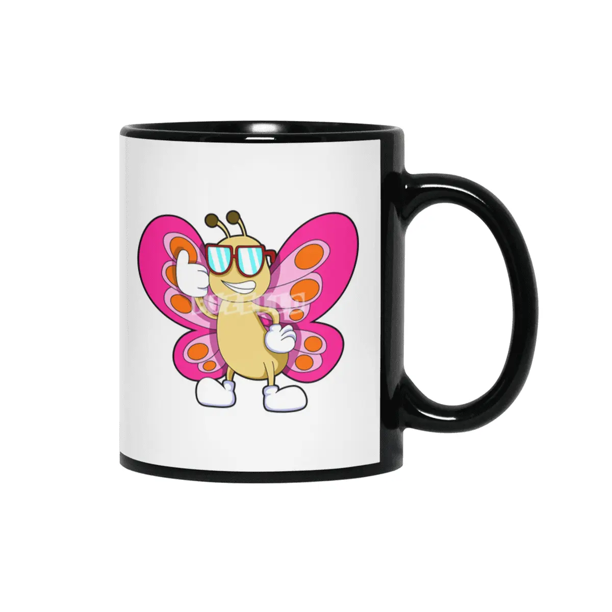 Butterfly with Sunglasses Siyah Kupa