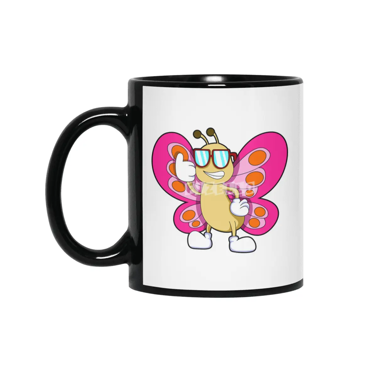 Butterfly with Sunglasses Siyah Kupa