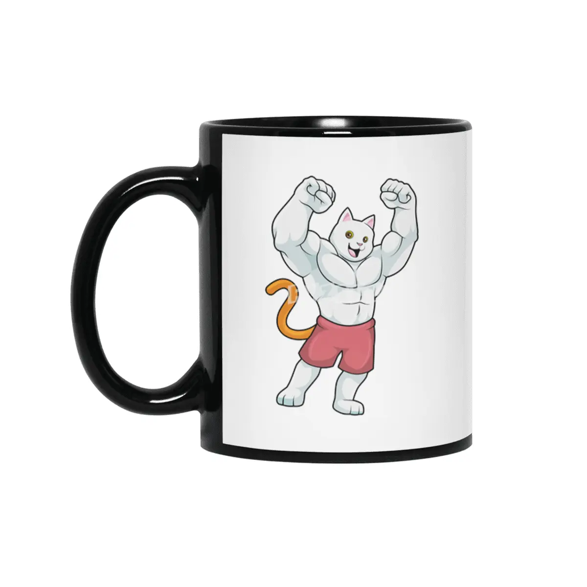 Cat as Bodybuilder with big Muscles Siyah Kupa
