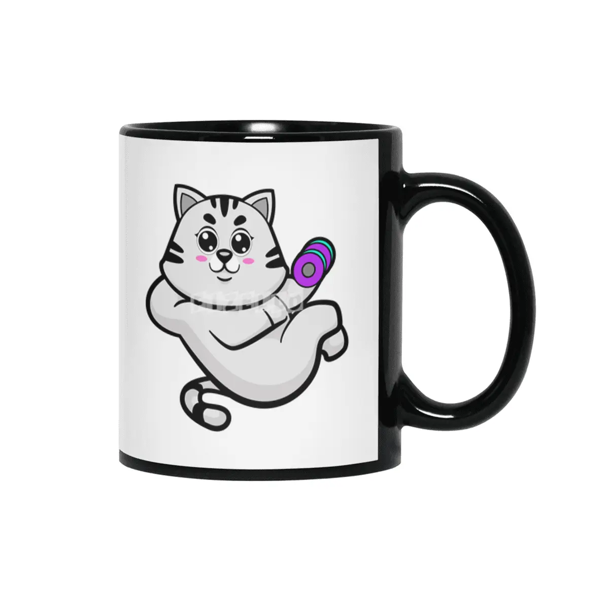 Cat as Bodybuilder with Dumbbell Siyah Kupa