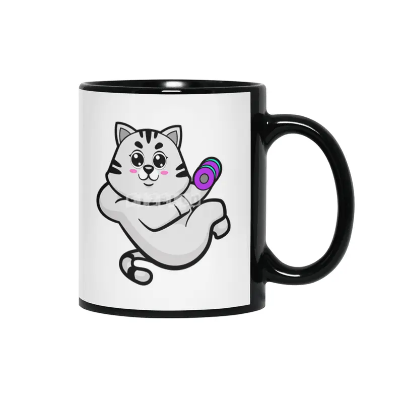 Cat as Bodybuilder with Dumbbell Siyah Kupa