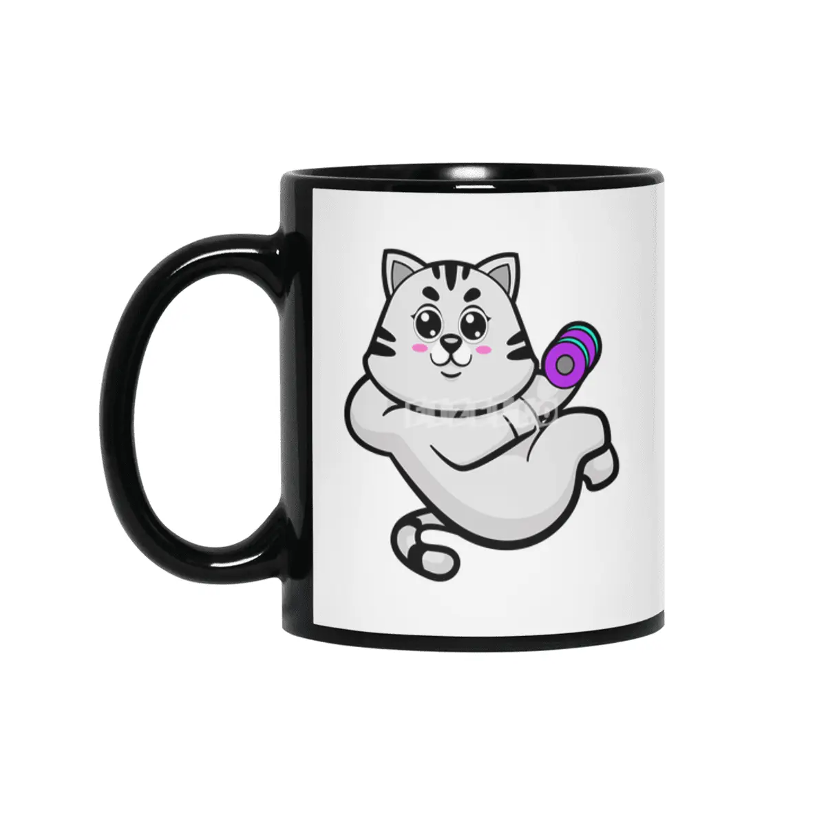 Cat as Bodybuilder with Dumbbell Siyah Kupa