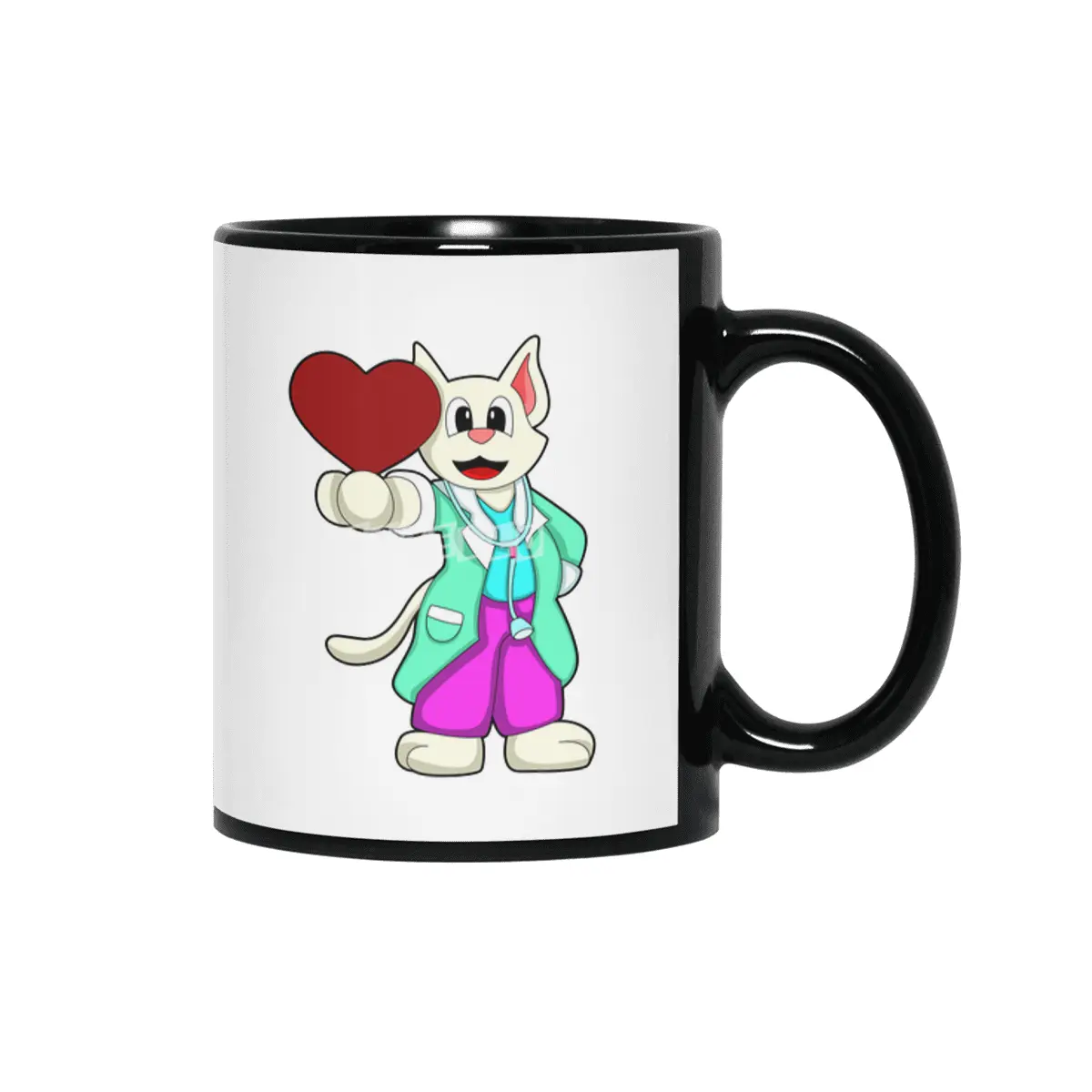 Cat as Doctor with Heart Siyah Kupa