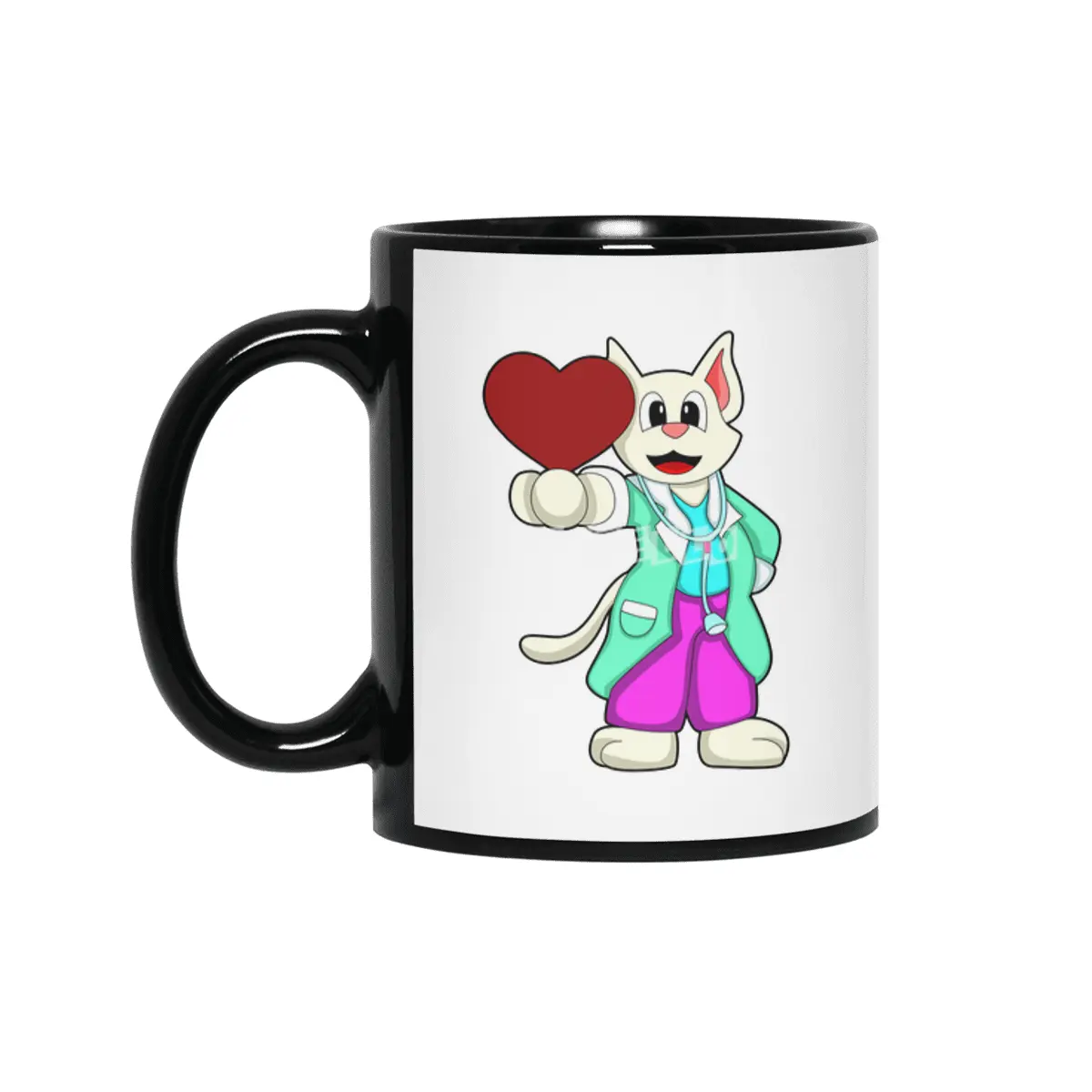 Cat as Doctor with Heart Siyah Kupa