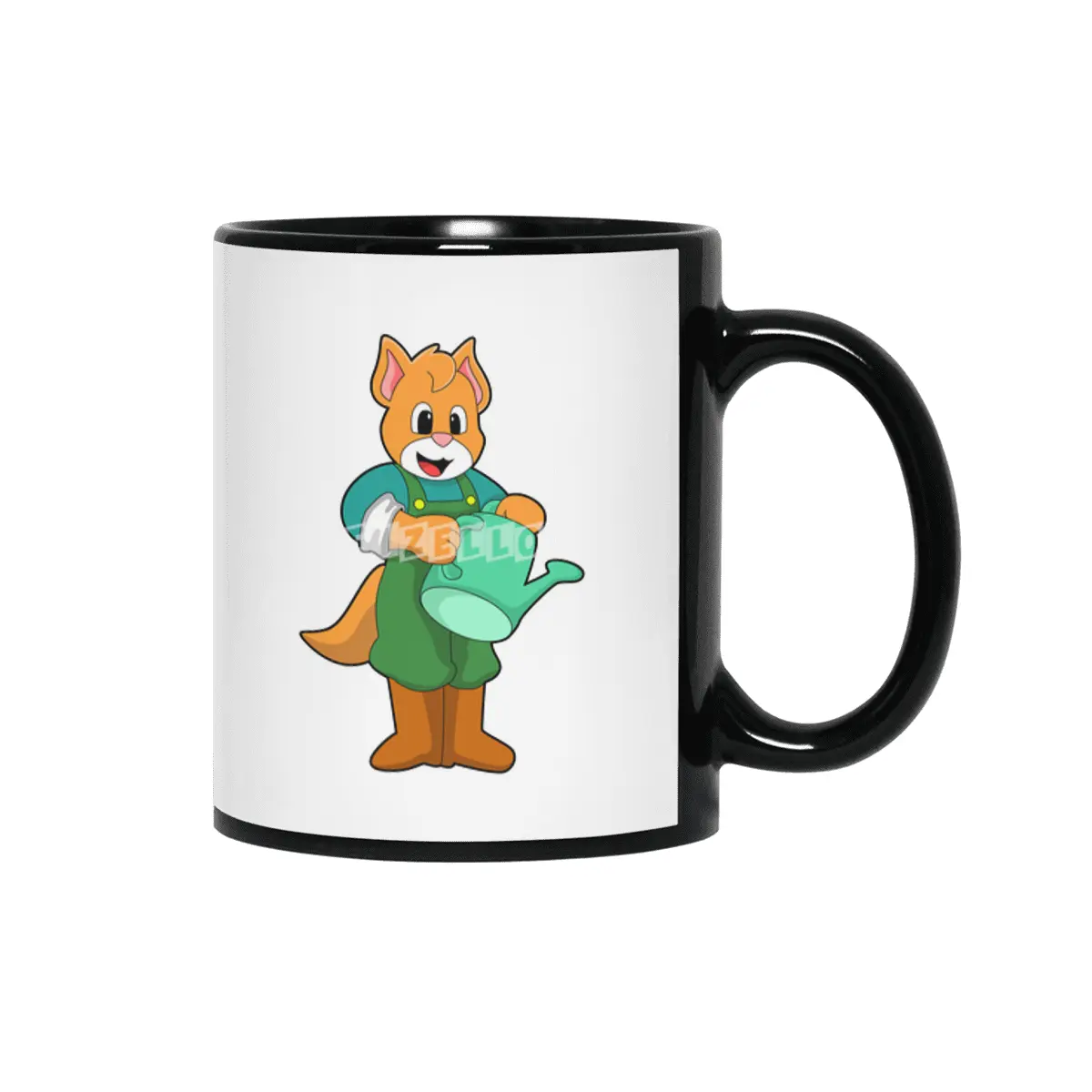 Cat as Farmer with Watering can Siyah Kupa