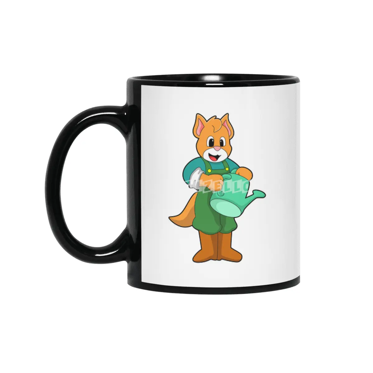 Cat as Farmer with Watering can Siyah Kupa