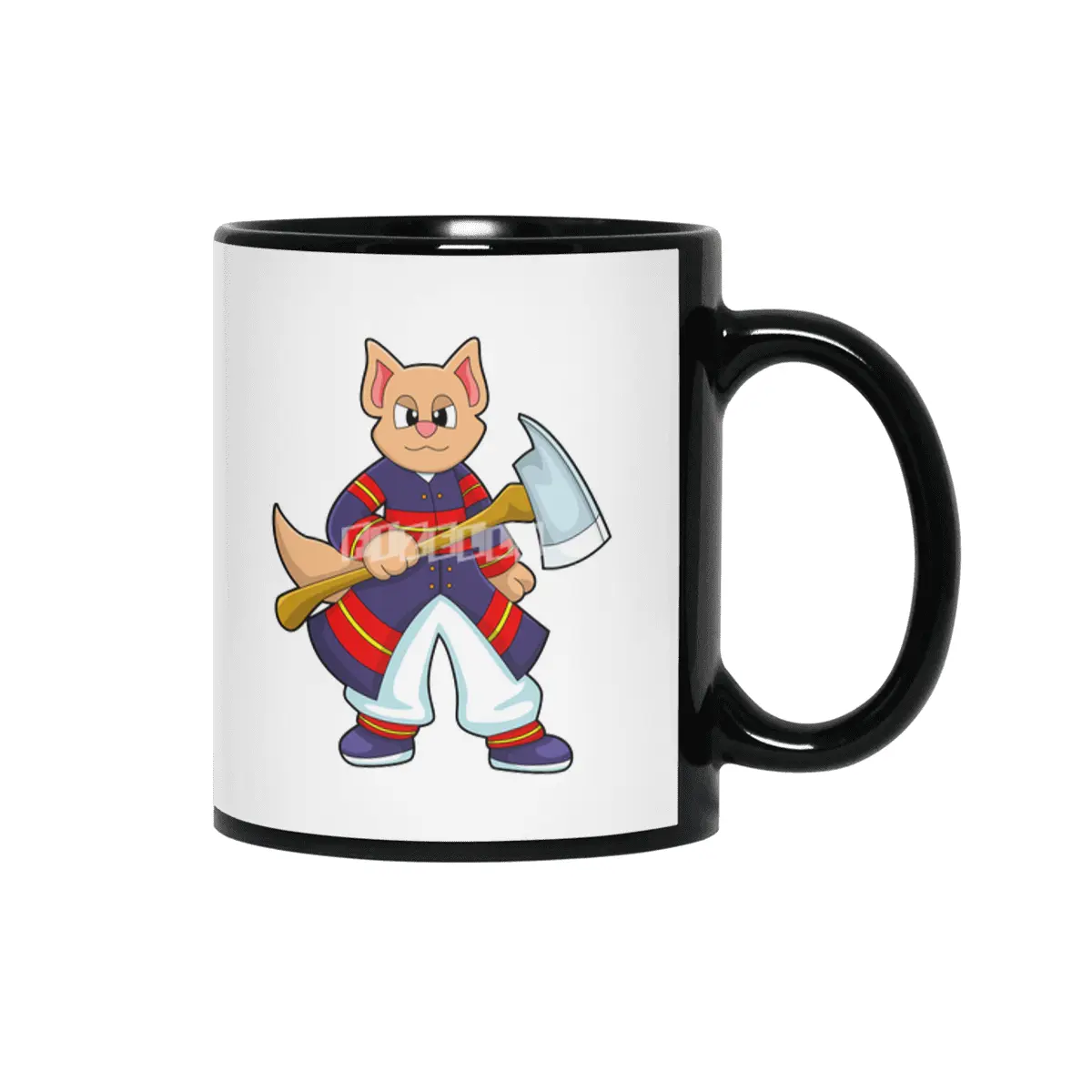Cat as Firefighter at Fire department with Axe Siyah Kupa