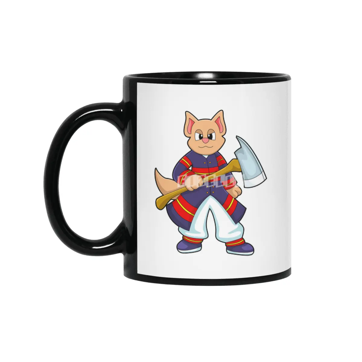 Cat as Firefighter at Fire department with Axe Siyah Kupa