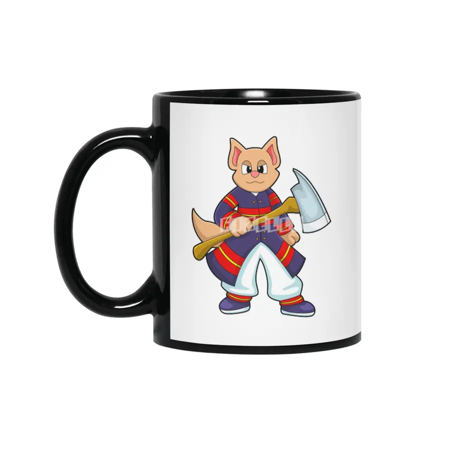 Cat as Firefighter at Fire department with Axe Siyah Kupa