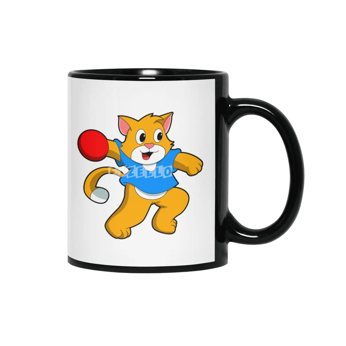Cat as Handball player with handball Siyah Kupa