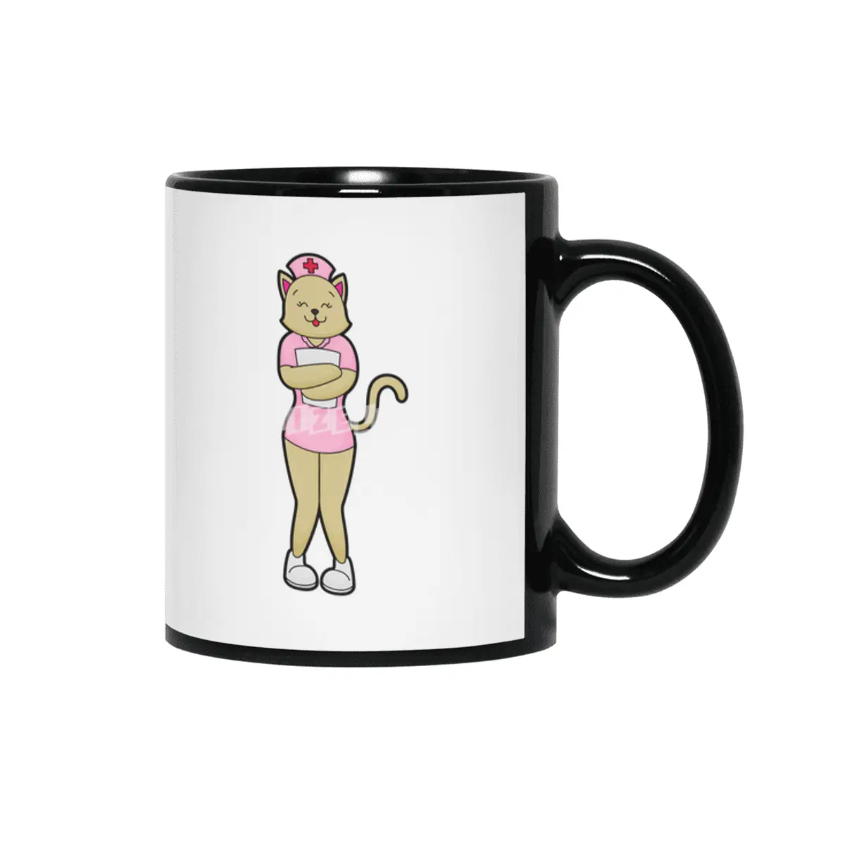 Cat as Nurse with Medical List Siyah Kupa