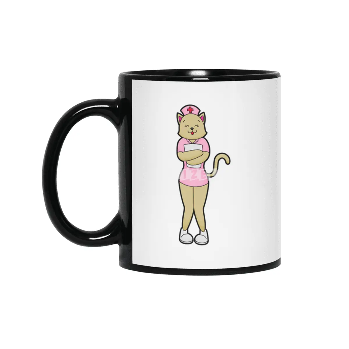 Cat as Nurse with Medical List Siyah Kupa