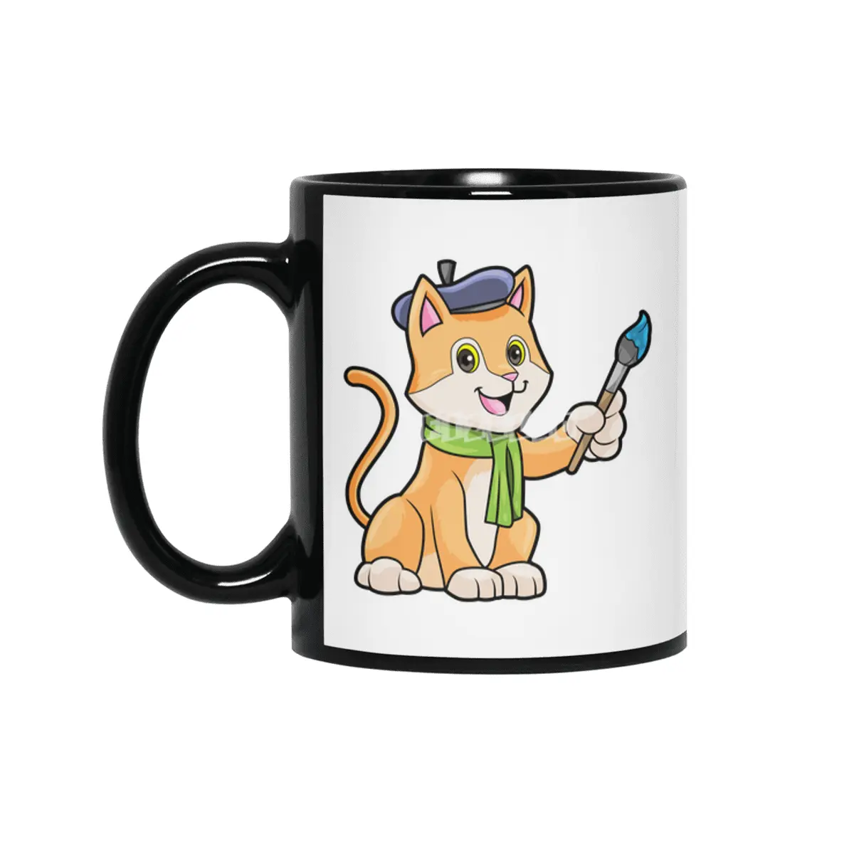 Cat as Painter with Brush & Scarf Siyah Kupa