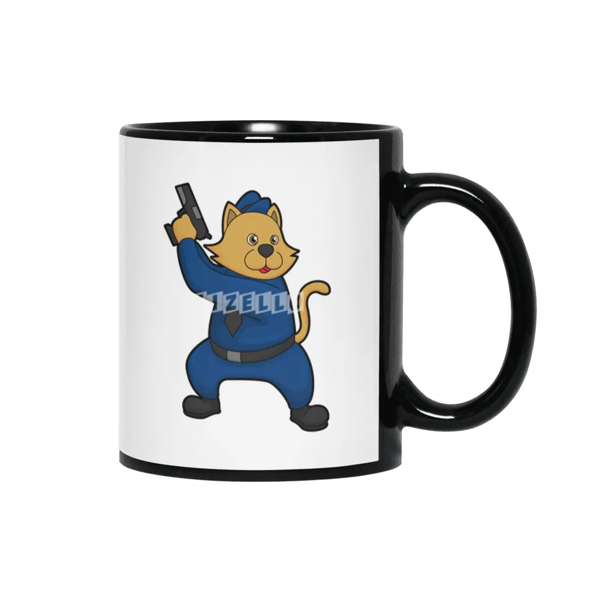 Cat as Police officer with Gun Siyah Kupa