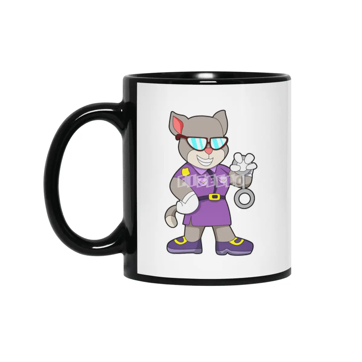 Cat as Policewoman with Gun - Police Siyah Kupa