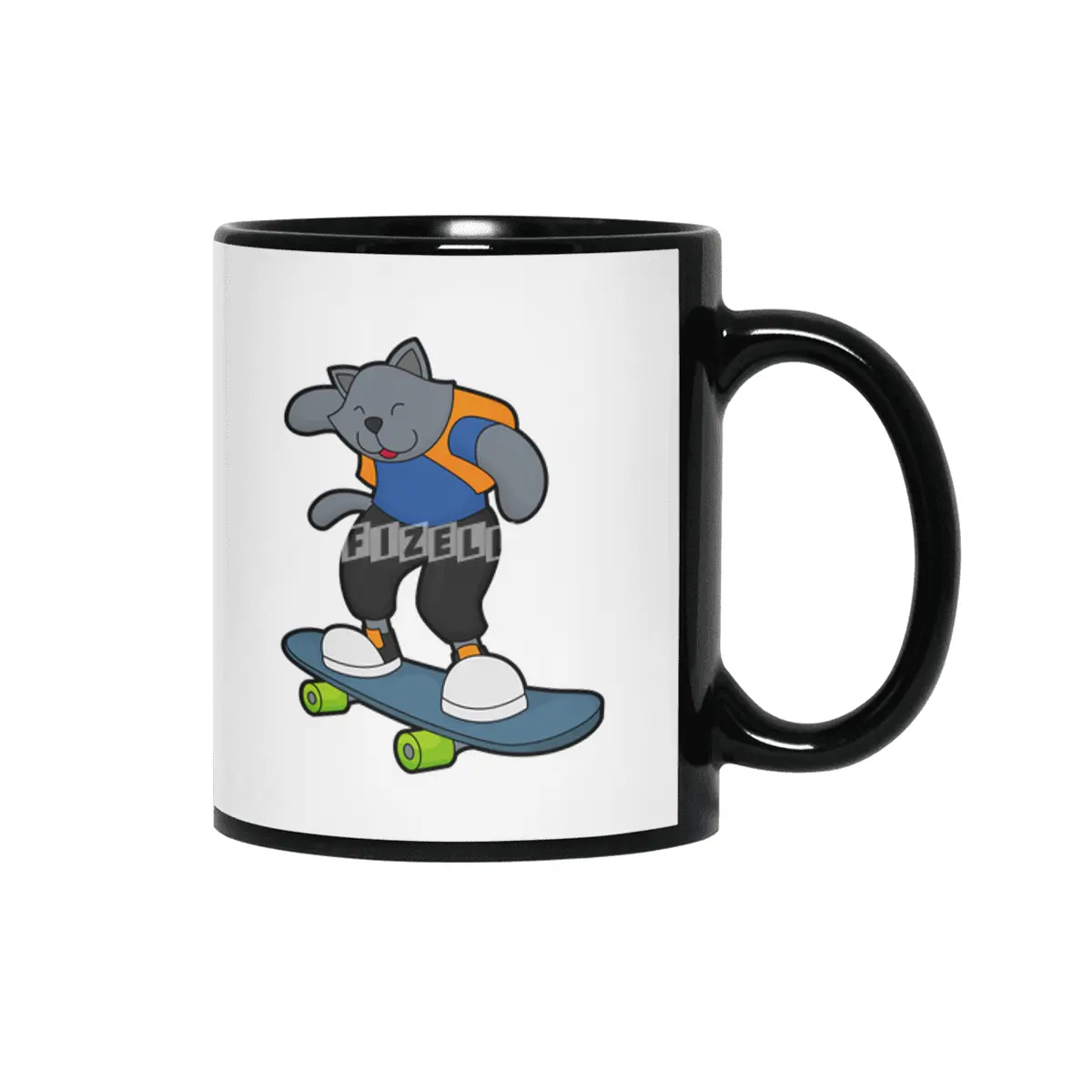 Cat as Skateboarder with Skateboard Siyah Kupa