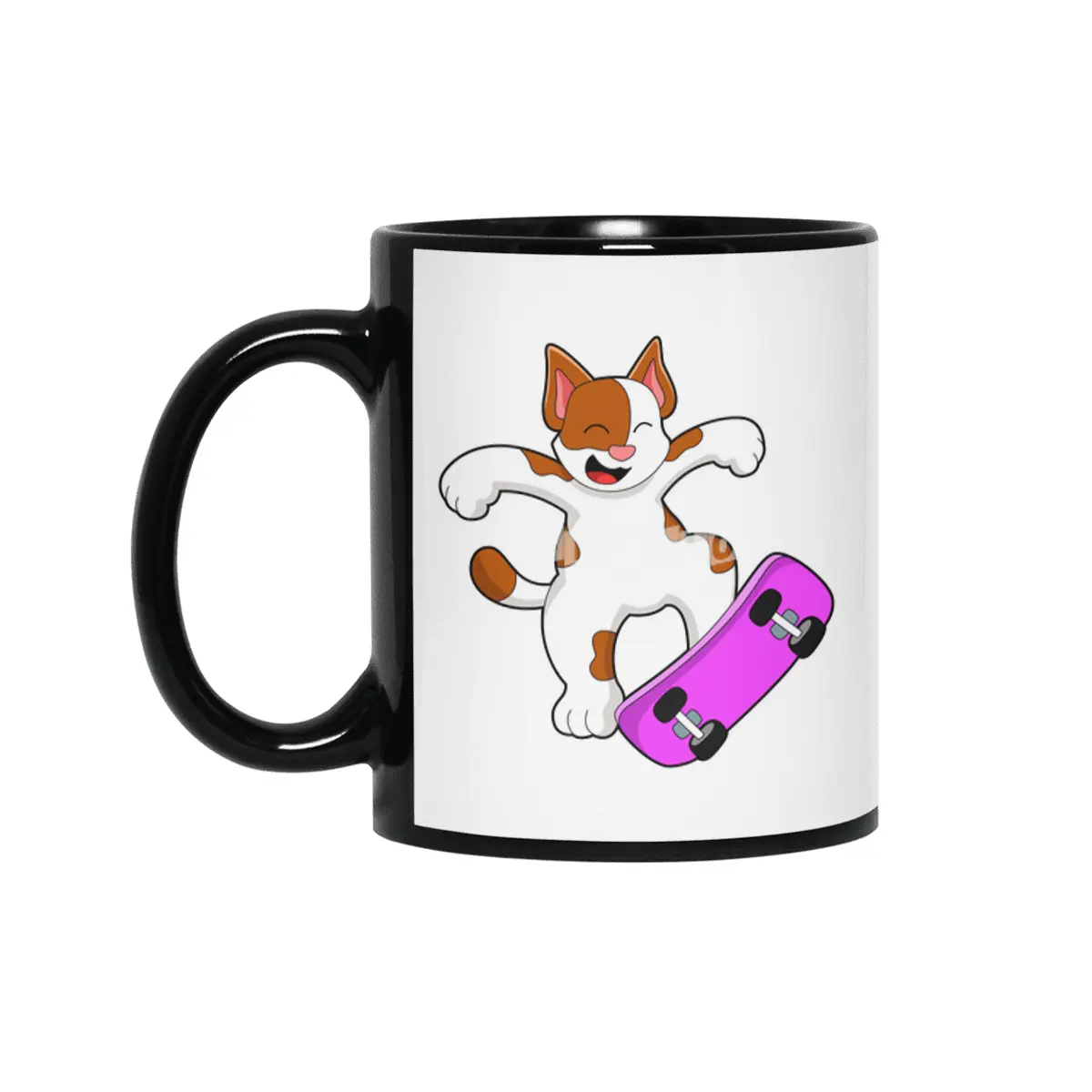 Cat as Skater with Skateboard Siyah Kupa