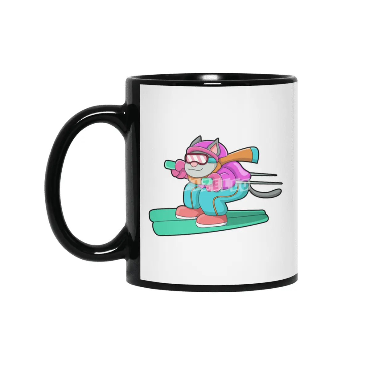 Cat as Ski jumper with Ski & Ski goggles Siyah Kupa