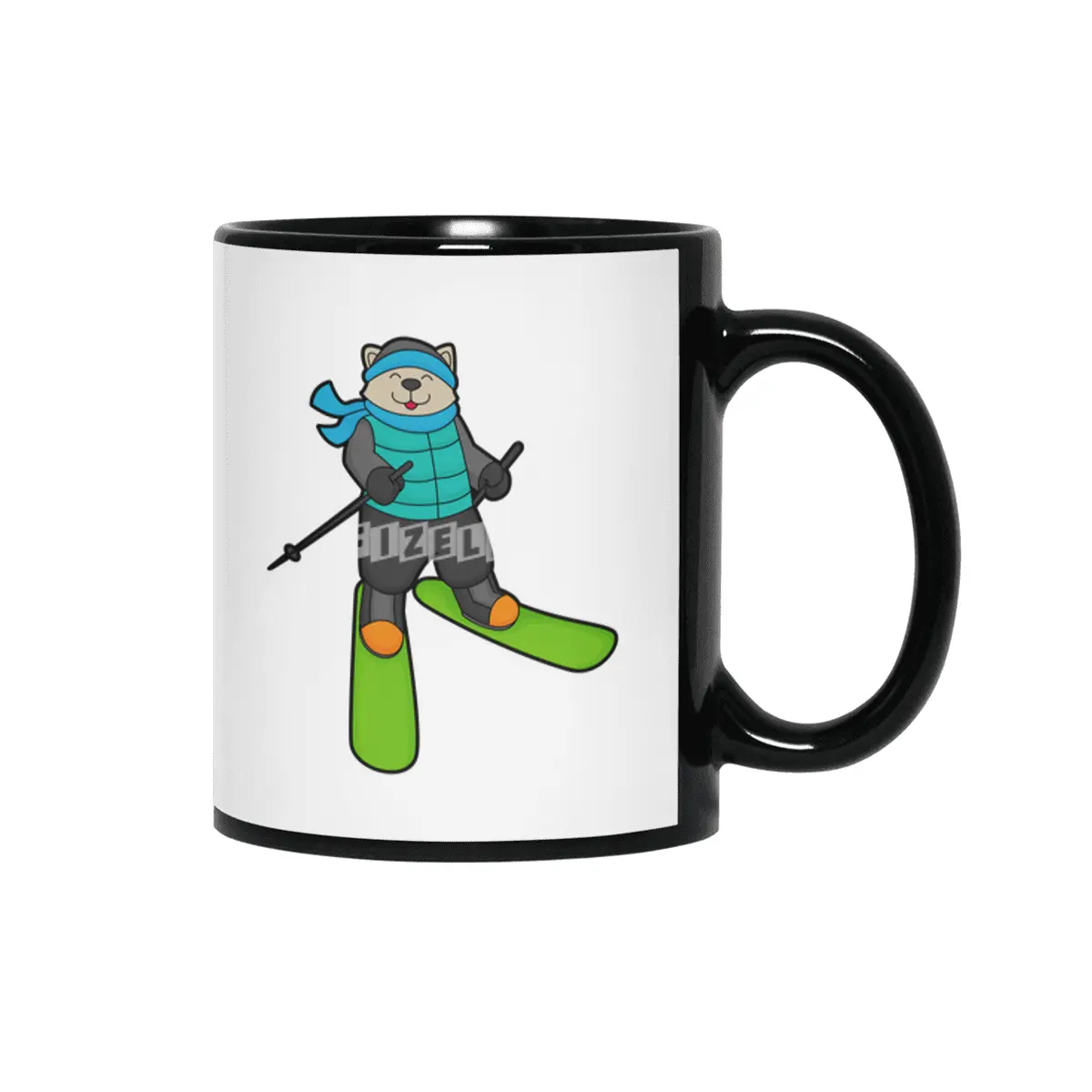 Cat as Skier with Ski Siyah Kupa
