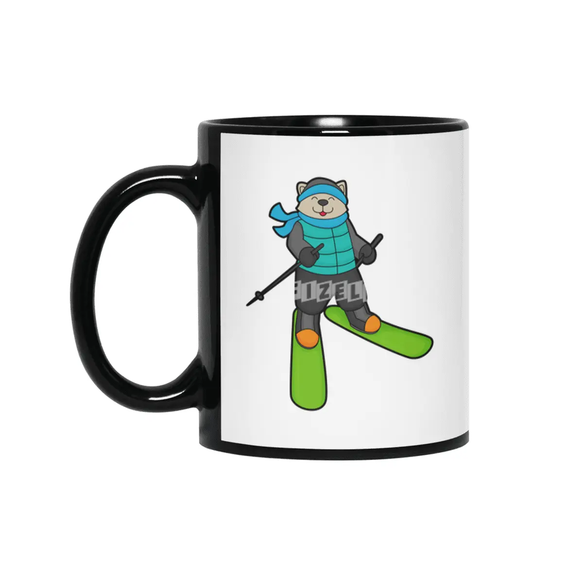 Cat as Skier with Ski Siyah Kupa