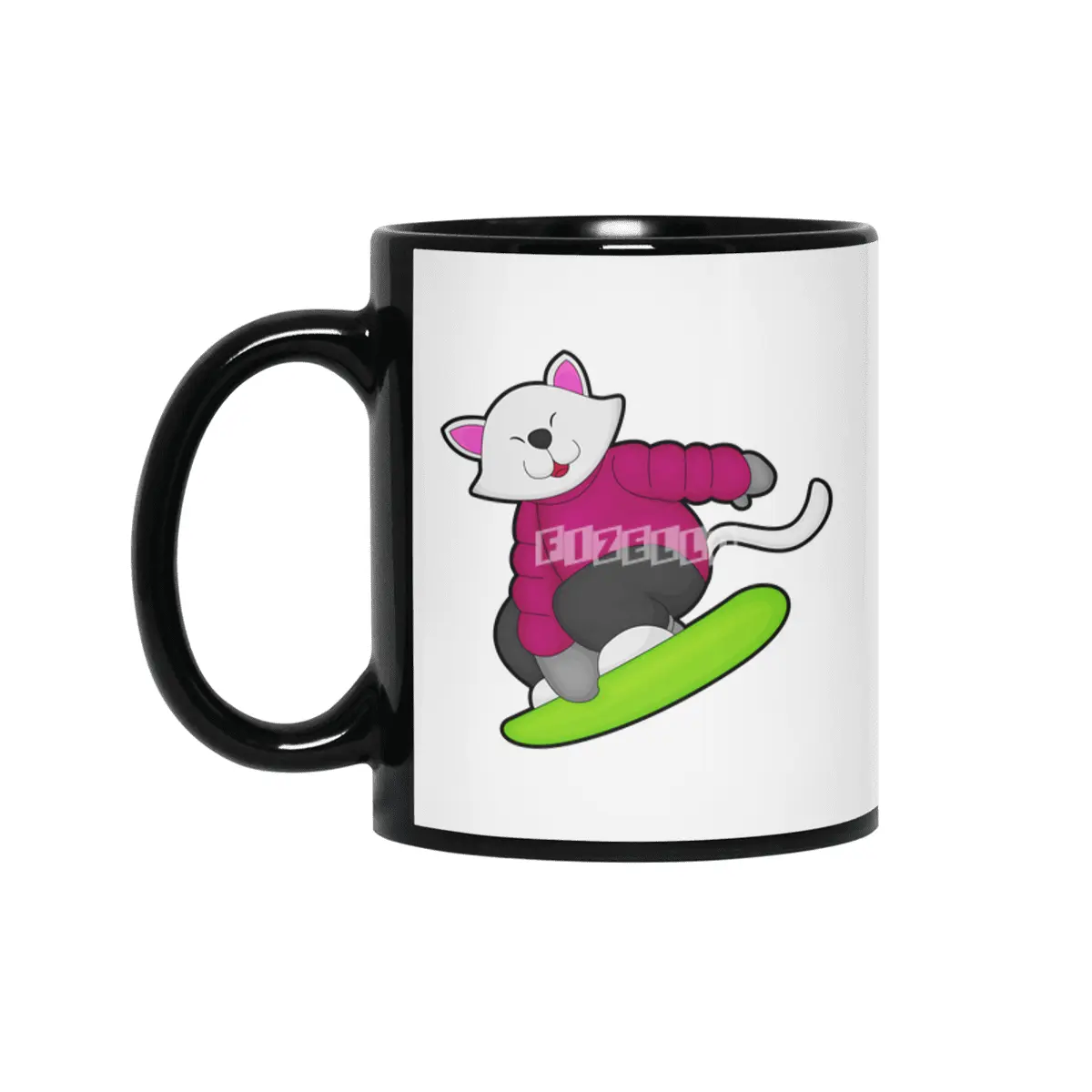 Cat as Snowboarder with Snowboard Siyah Kupa