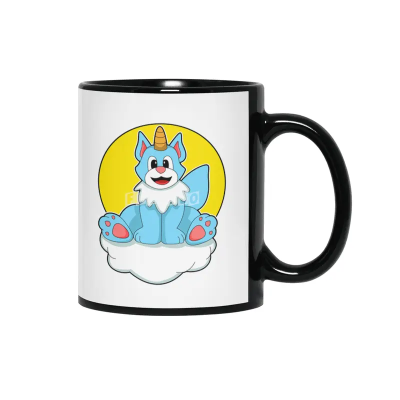 Cat as Unicorn on Clouds & Sun Siyah Kupa