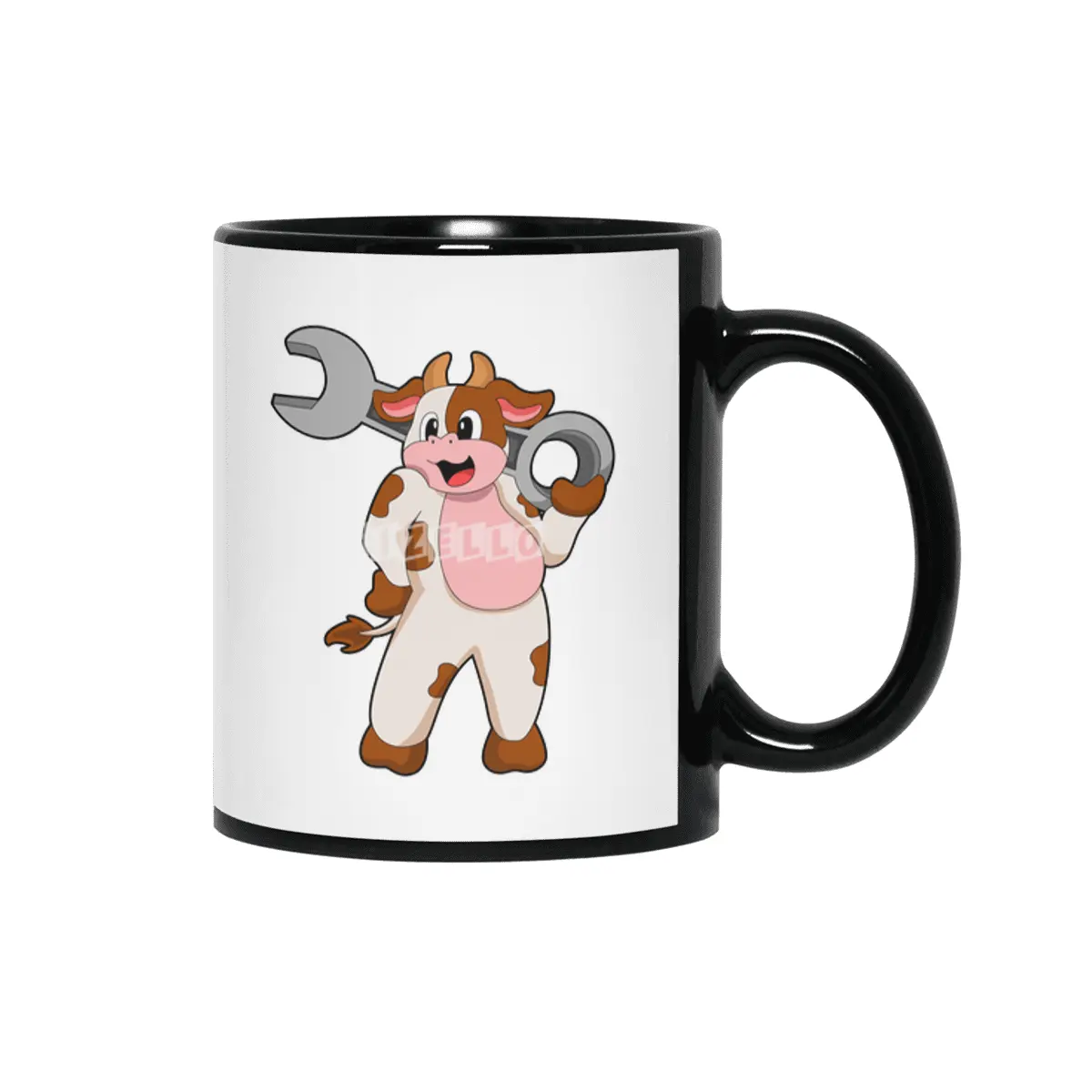 Cow as Mechanic with Wrench Siyah Kupa