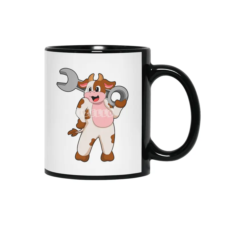 Cow as Mechanic with Wrench Siyah Kupa