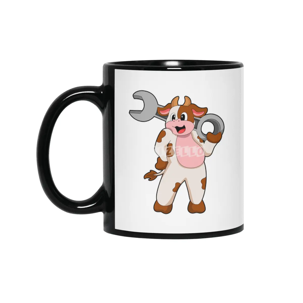Cow as Mechanic with Wrench Siyah Kupa