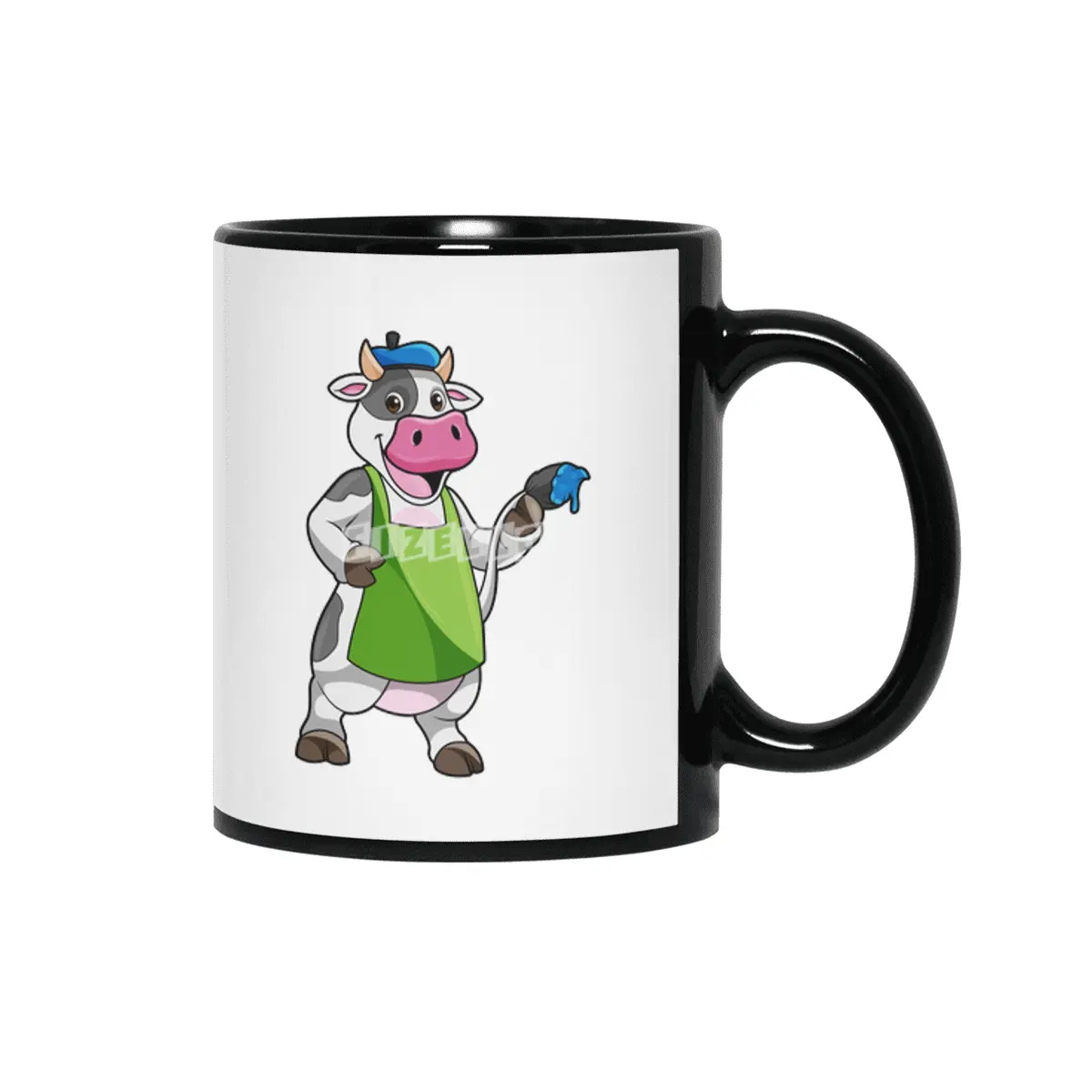 Cow as Painter with Paint & Apron Siyah Kupa