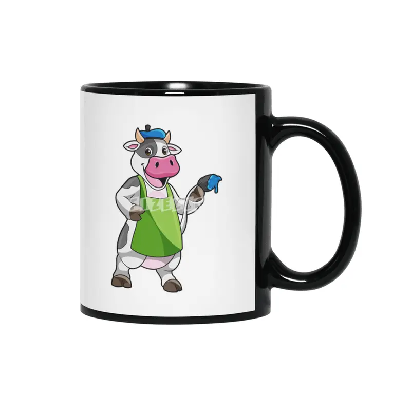 Cow as Painter with Paint & Apron Siyah Kupa