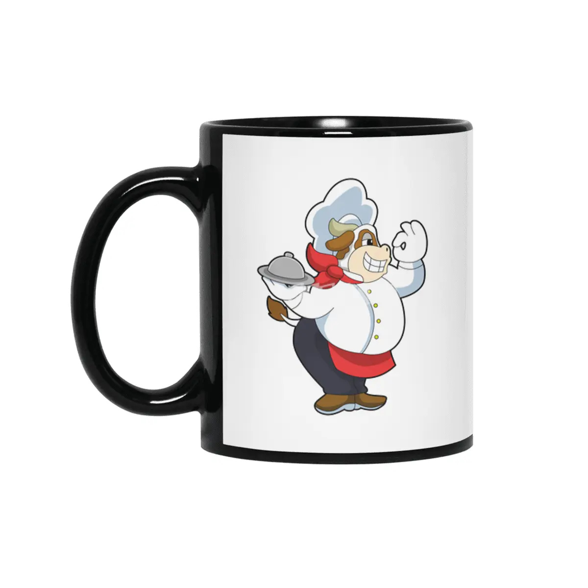 Cow as Waiter with Serving plate Siyah Kupa