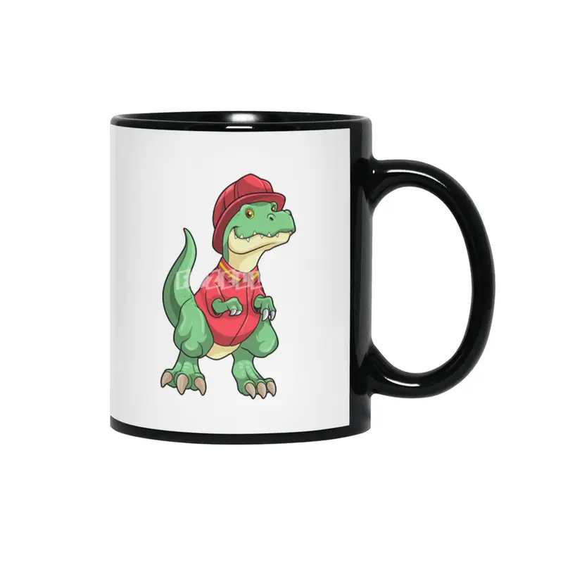 Dinosaur as Firefighter with Fire helmet Siyah Kupa
