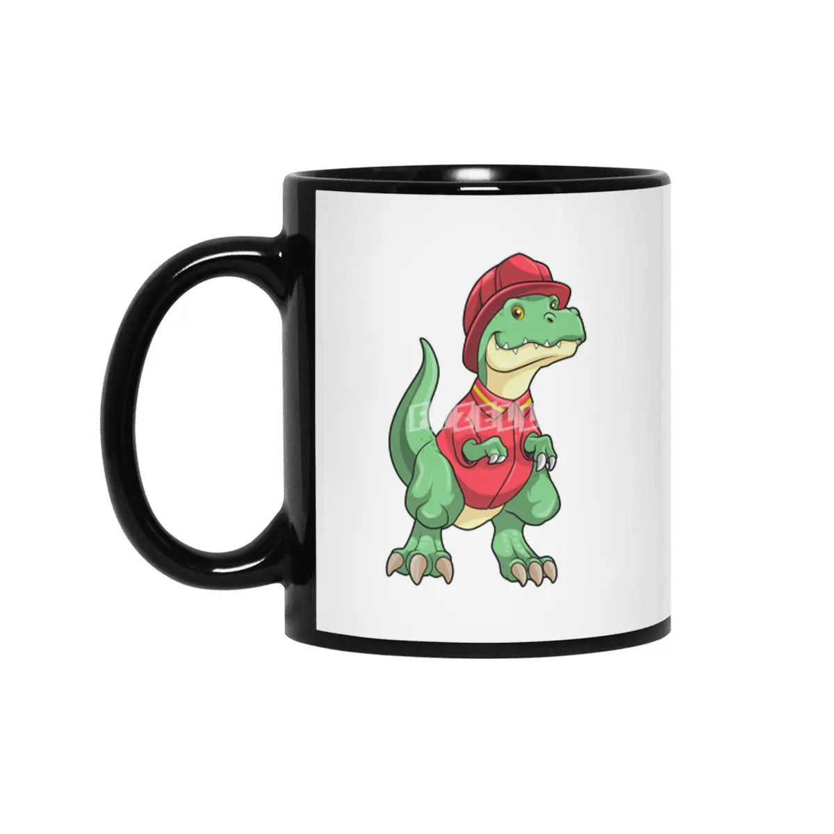 Dinosaur as Firefighter with Fire helmet Siyah Kupa