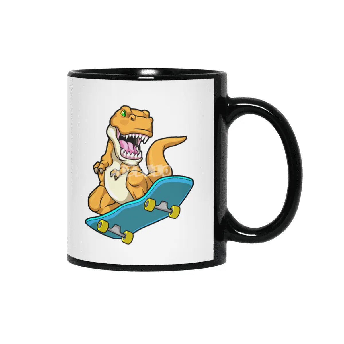 Dinosaur as Skater with Skateboard Siyah Kupa