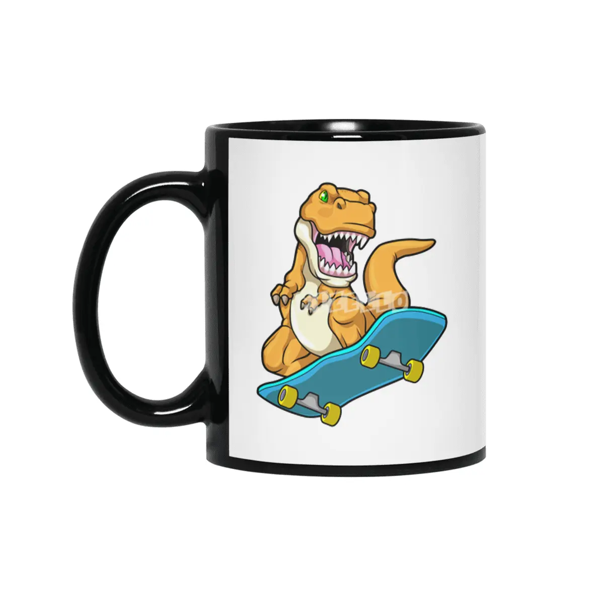 Dinosaur as Skater with Skateboard Siyah Kupa