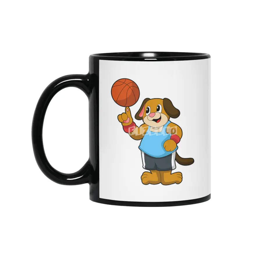 Dog as Basketball player with Basketball Siyah Kupa