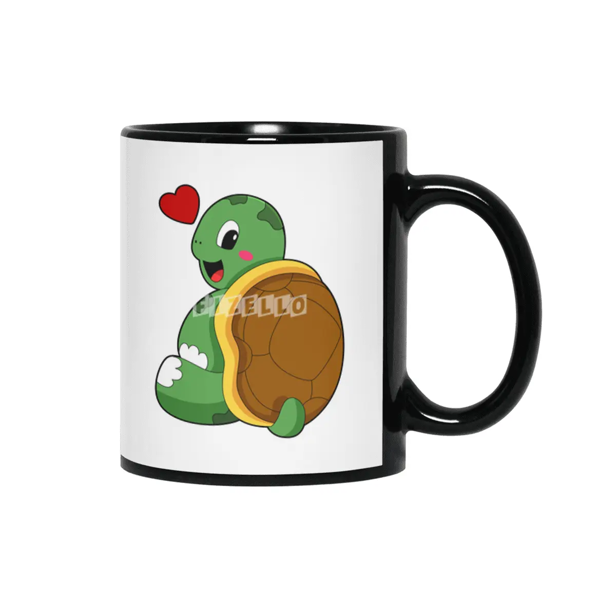 Turtle with Heart Siyah Kupa