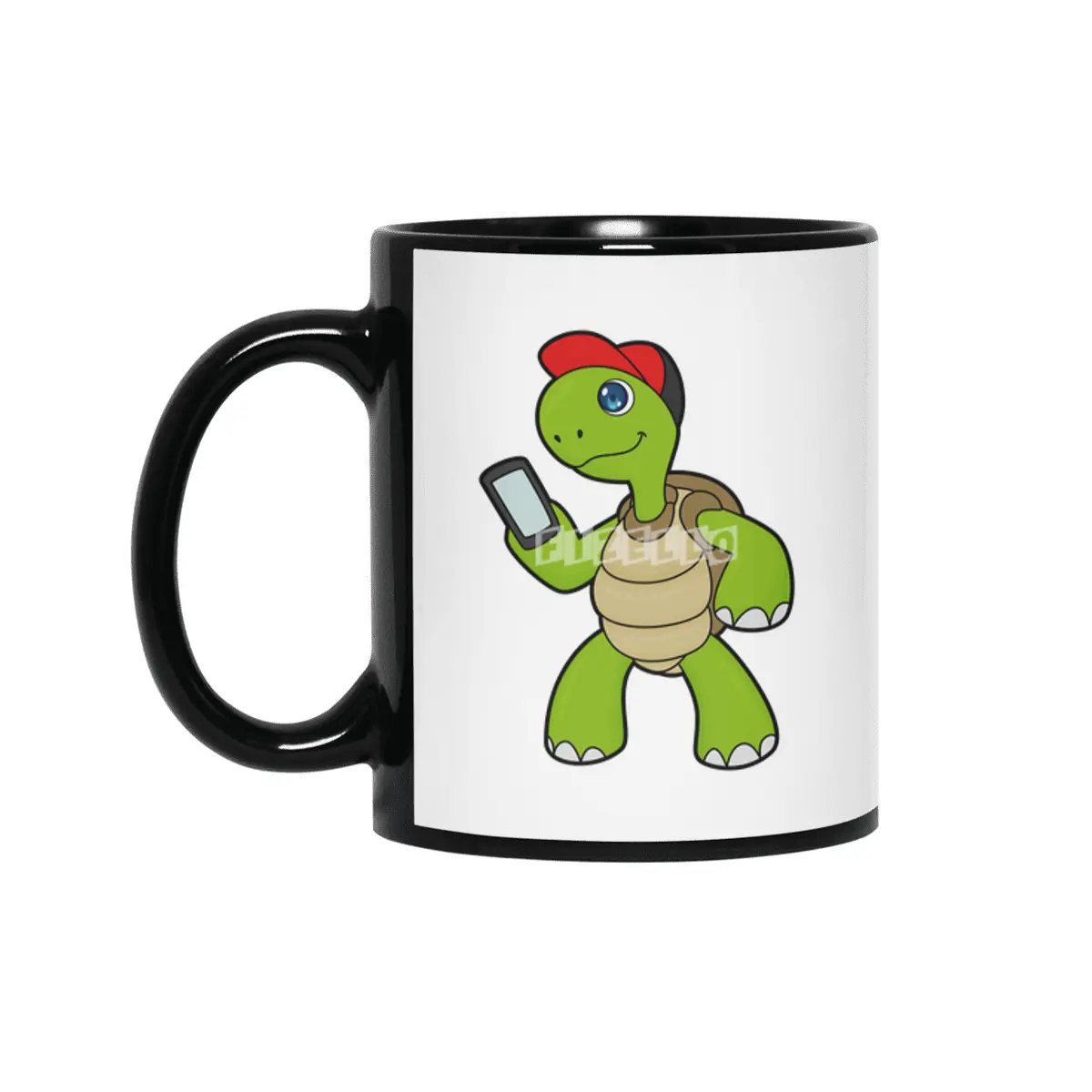 Turtle with Phone & Hat Siyah Kupa