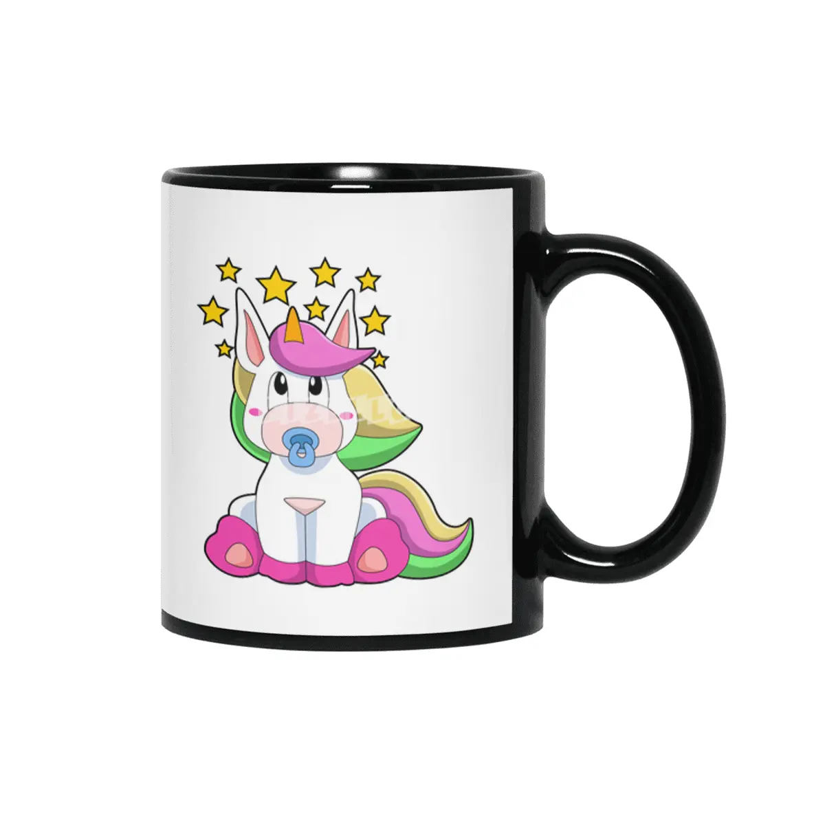 Unicorn as Baby with Pacifier Siyah Kupa