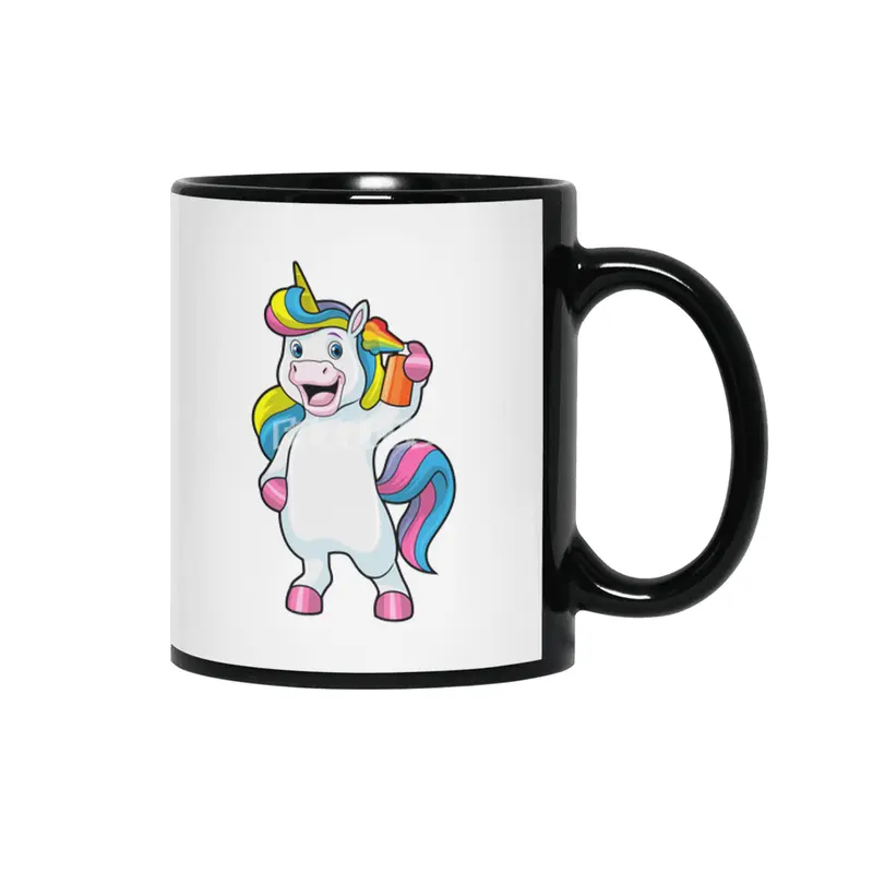 Unicorn as Hairdresser with Hairspray Siyah Kupa