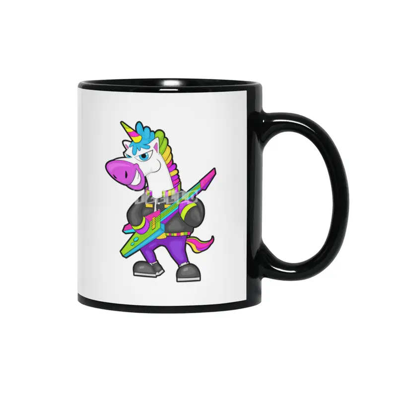 Unicorn as Musician with Guitar Siyah Kupa