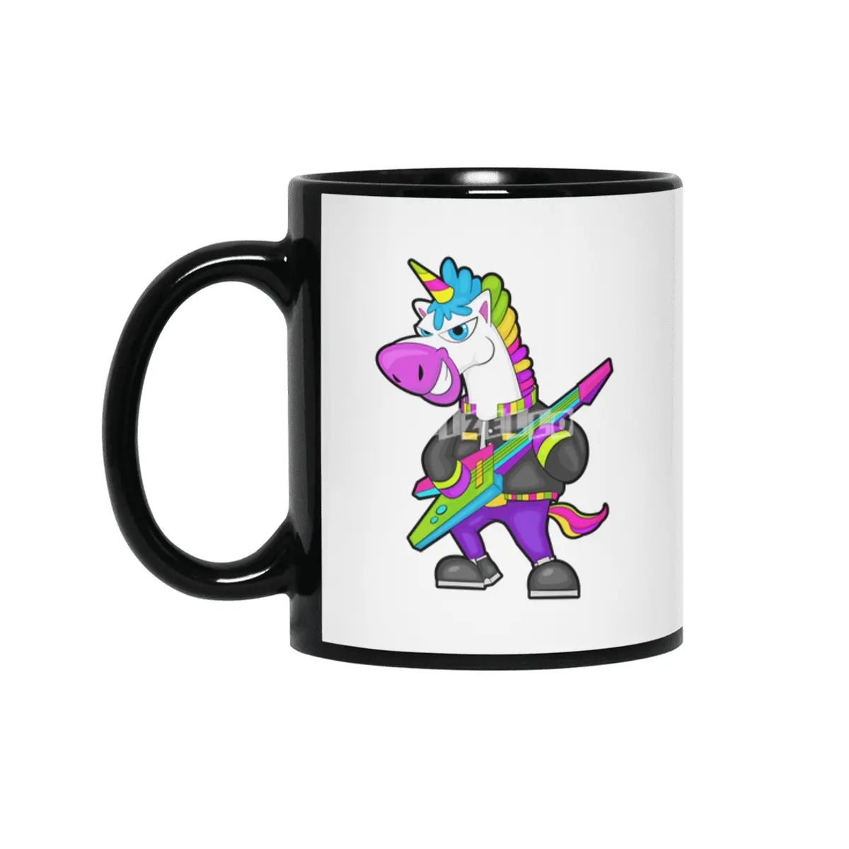 Unicorn as Musician with Guitar Siyah Kupa