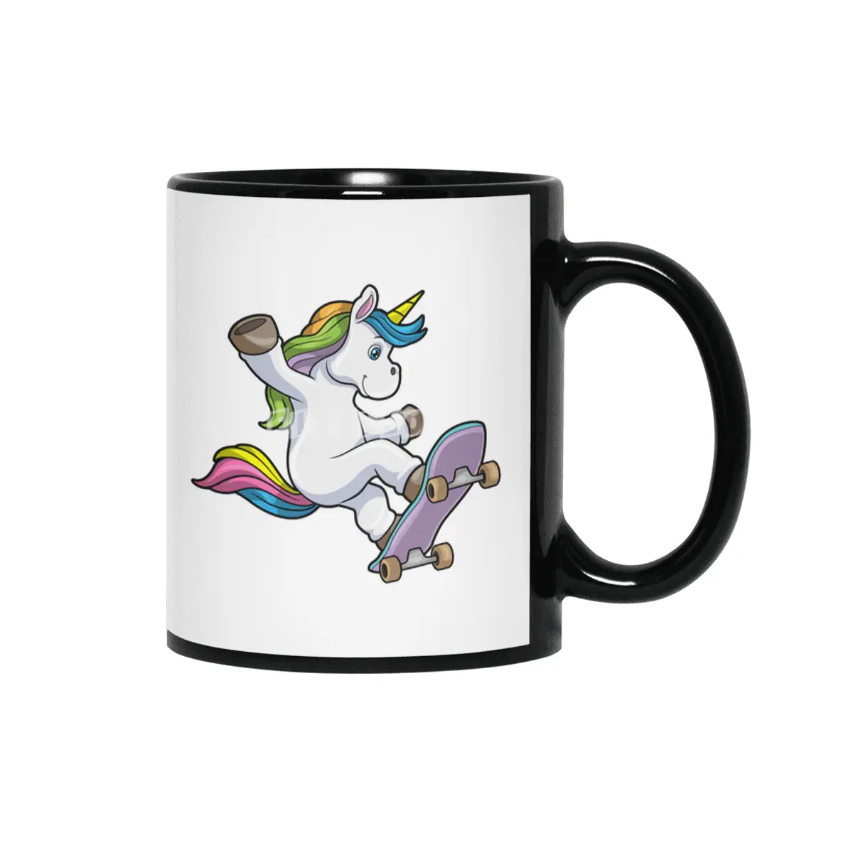 Unicorn as Skater with Skateboard Siyah Kupa