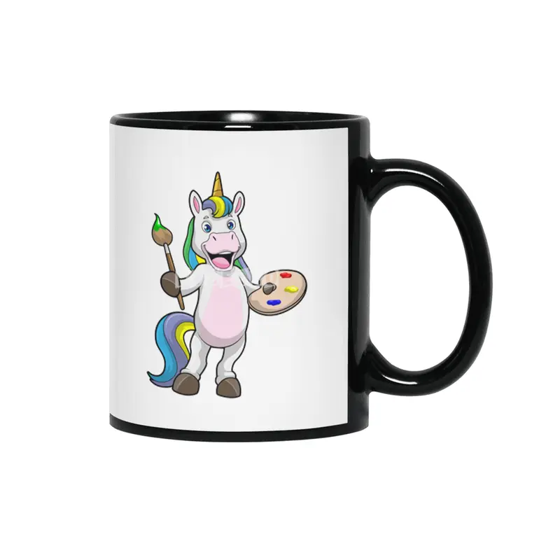 Unicorn at Painting with Brush & Colour Siyah Kupa