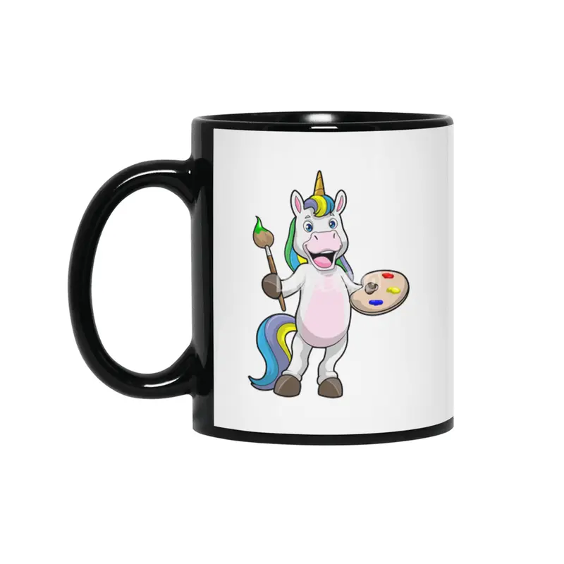 Unicorn at Painting with Brush & Colour Siyah Kupa