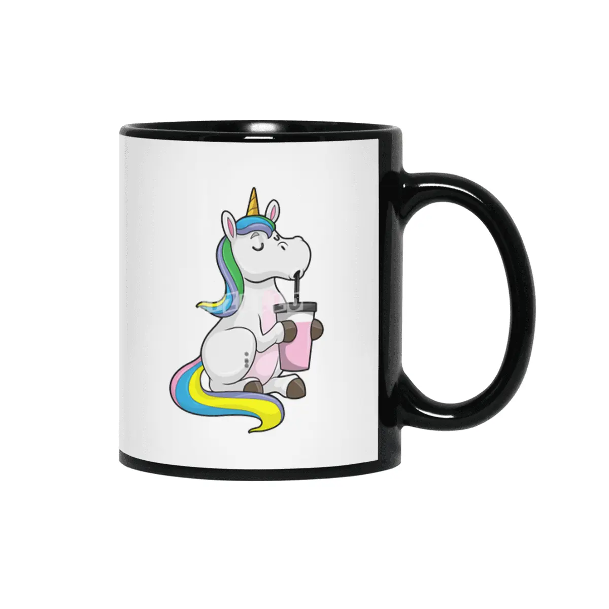 Unicorn with Bubble Tea Siyah Kupa