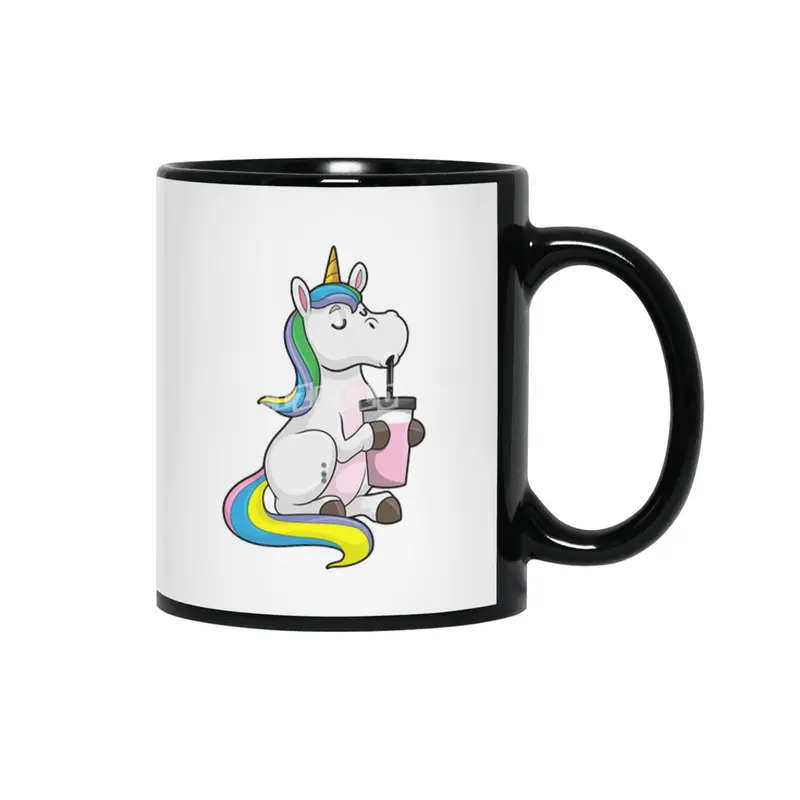Unicorn with Bubble Tea Siyah Kupa
