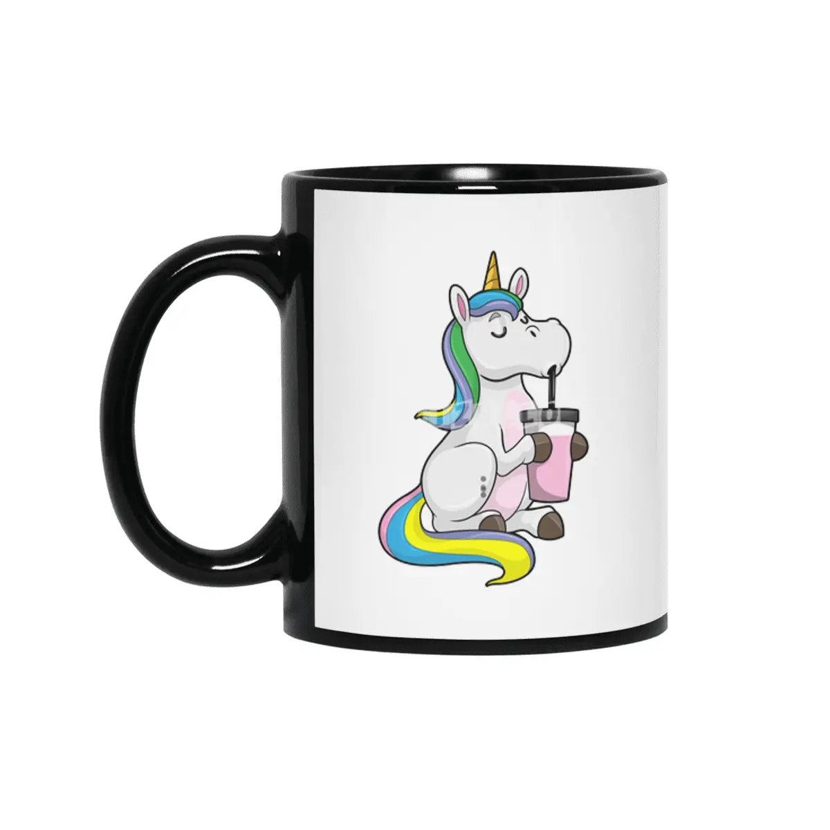 Unicorn with Bubble Tea Siyah Kupa