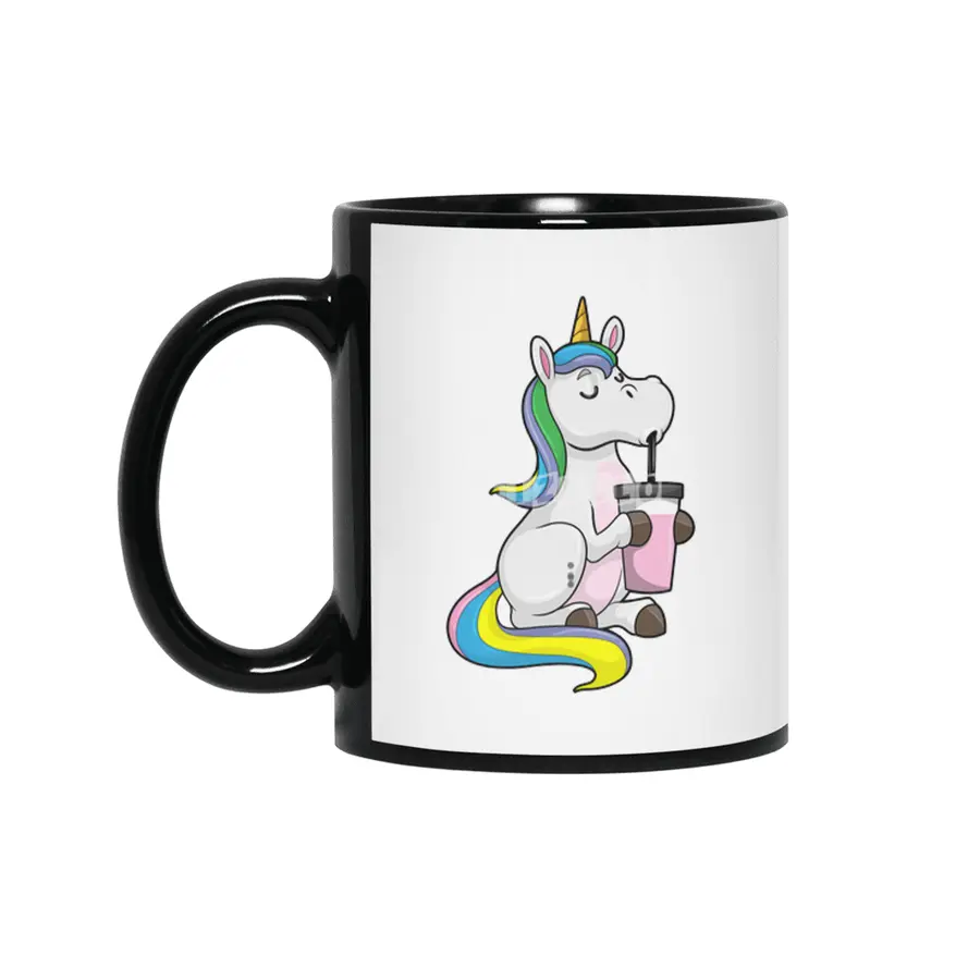 Unicorn with Bubble Tea Siyah Kupa